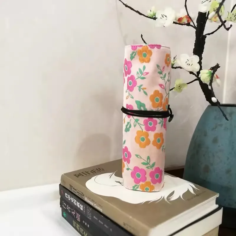 Handmade Blue Rolling Pen Curtain Large Capacity Pen Bag Stationery Storage Bag Pen Bag Portable Rolling Curtain