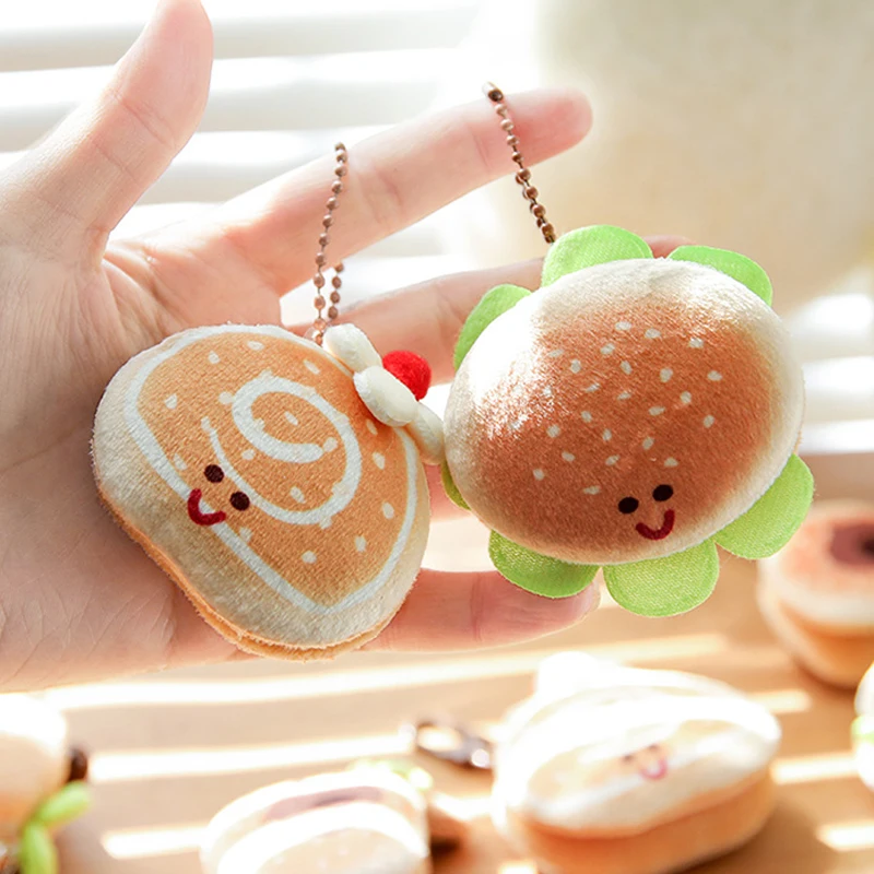 S 1pc New Creative Soft Stuffed Burger Animal Capybara Plush Doll Key Chain Toy Cartoon Bag Car Pendant Toast Keyring