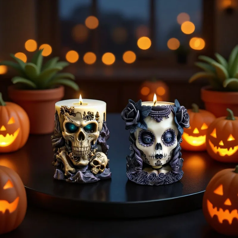 Halloween Rose Skull Cylindrical Candle Silicone Mold DIY Handmade Aromatherapy Candle Gypsum Soap Epoxy Resin Making Mould