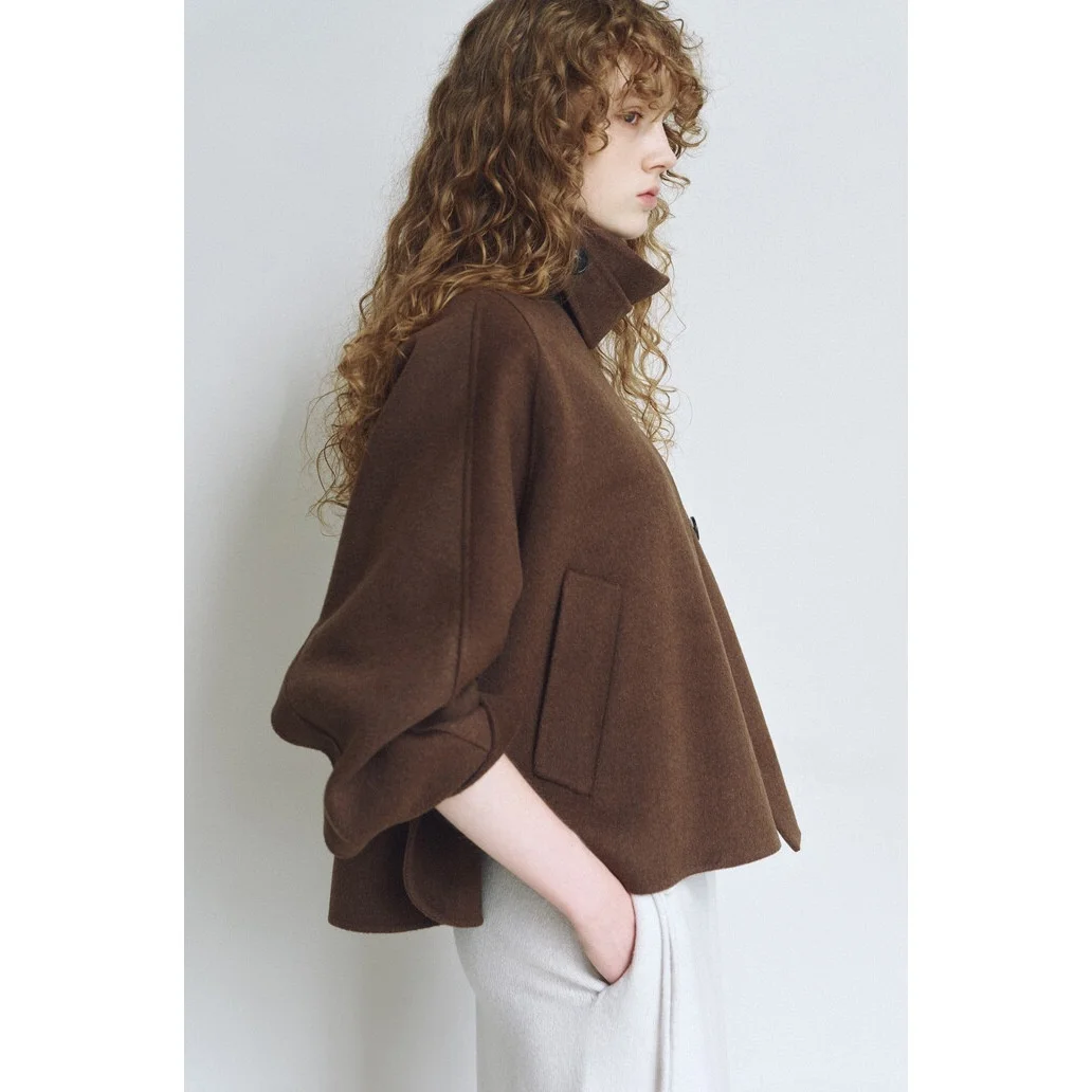 Handmade Pure Woolen Coat Stand Collar Double-Sided Sewn Commuter Style Slimming Korean Version Women's Fashion Outerwear