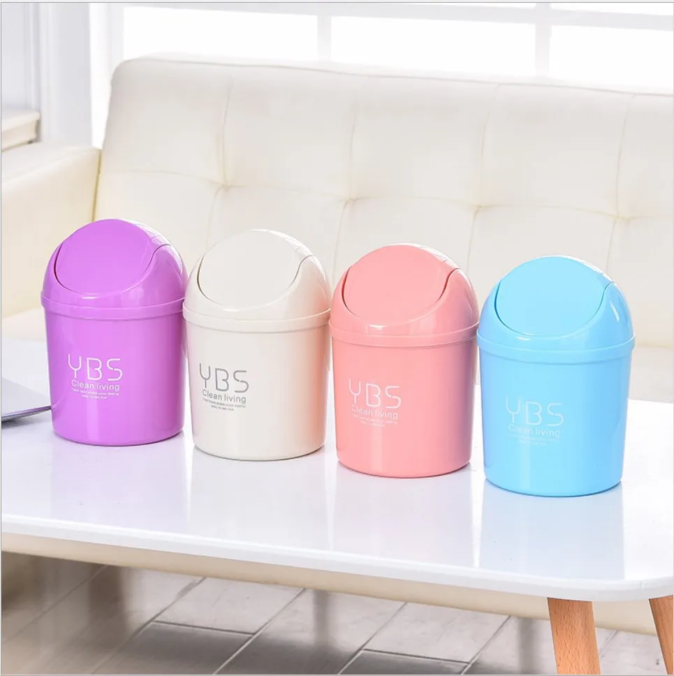 Trash can Creative small desktop trash can Kitchen living room Flip sundries storage mini plastic bucket trash bin