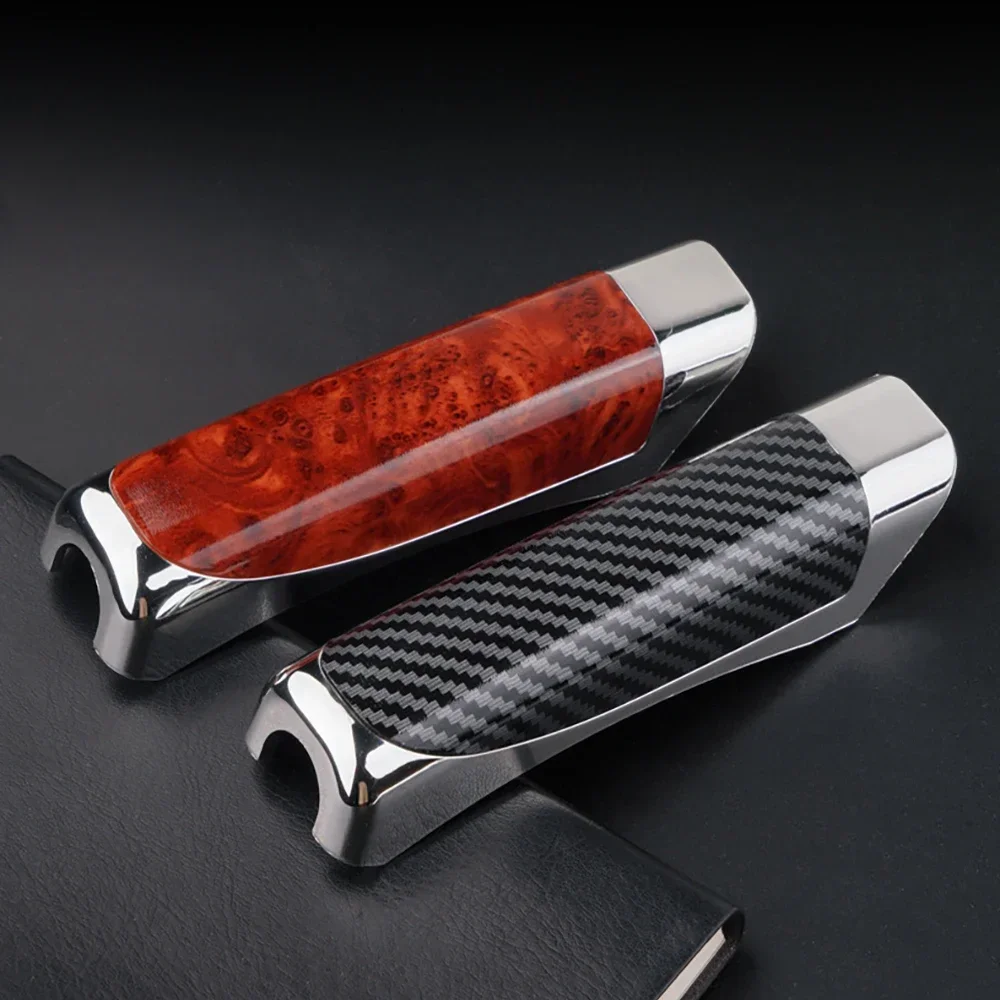 Universal Car Handbrake Grip Protect Cover Styling Wooden Carbon Fiber Decor High Quality ABS Smooth SUV Interior Accessory