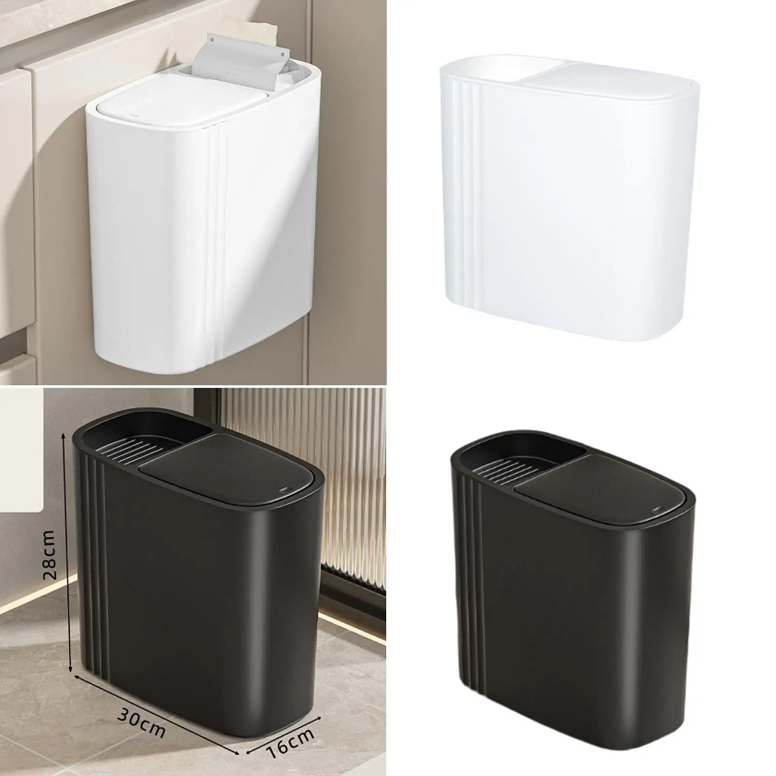 Bathroom Trash Can Garbage Bin Rectangular Compact Small 12L with Lid for Craft Room Kitchen Home Laundry Office