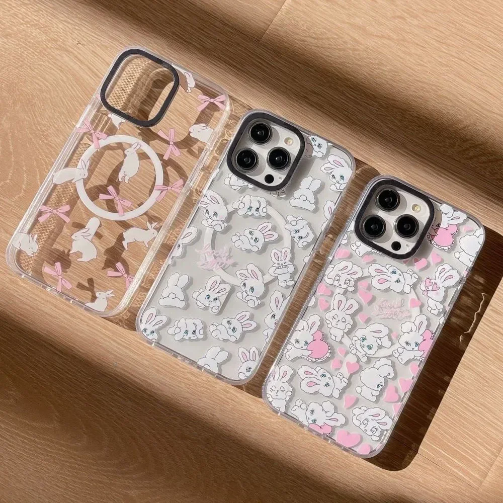 MagSafe Transparent Border Cute Rabbit Phone Case Cover for IPhone 13 14 15 Pro Max Case for IPhone 14 Pro Max