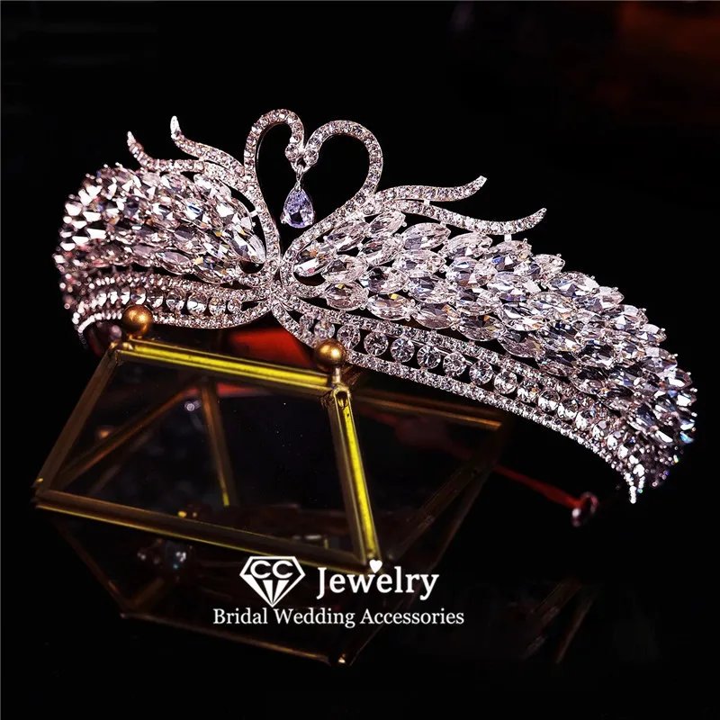 CC Shining Crown Women Accessories Wedding Headpiece Engagement Hair Ornaments Bridal Jewelry Swan Shape Romantic Tiaras AN461