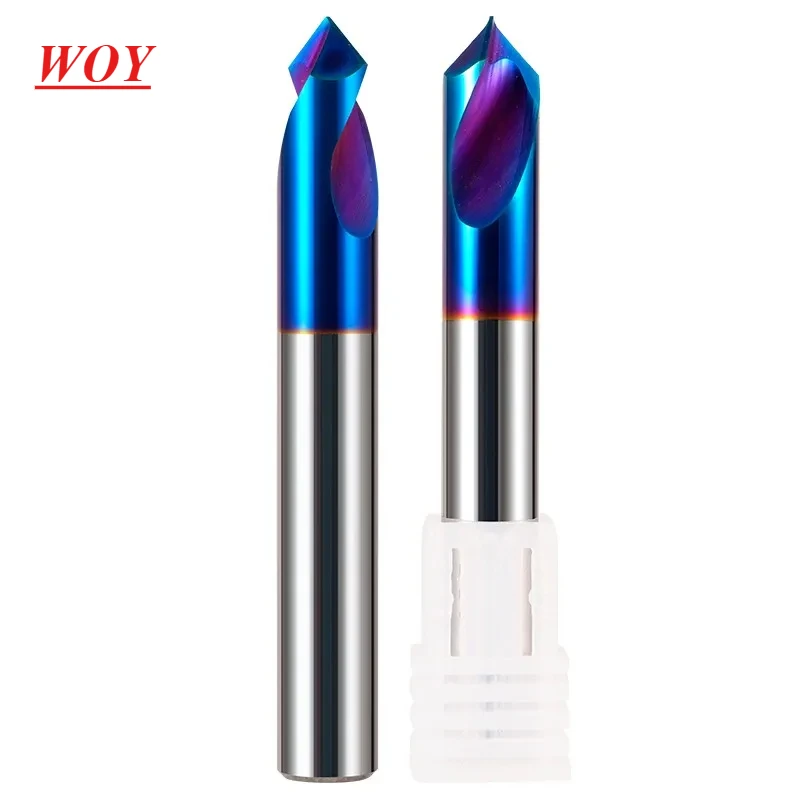 

WOY HRC65 2-Flute Tungsten Steel Carbide Blue Nano Coating Centering Drill CNC Mechanical Machining Chamfer Milling Cutter