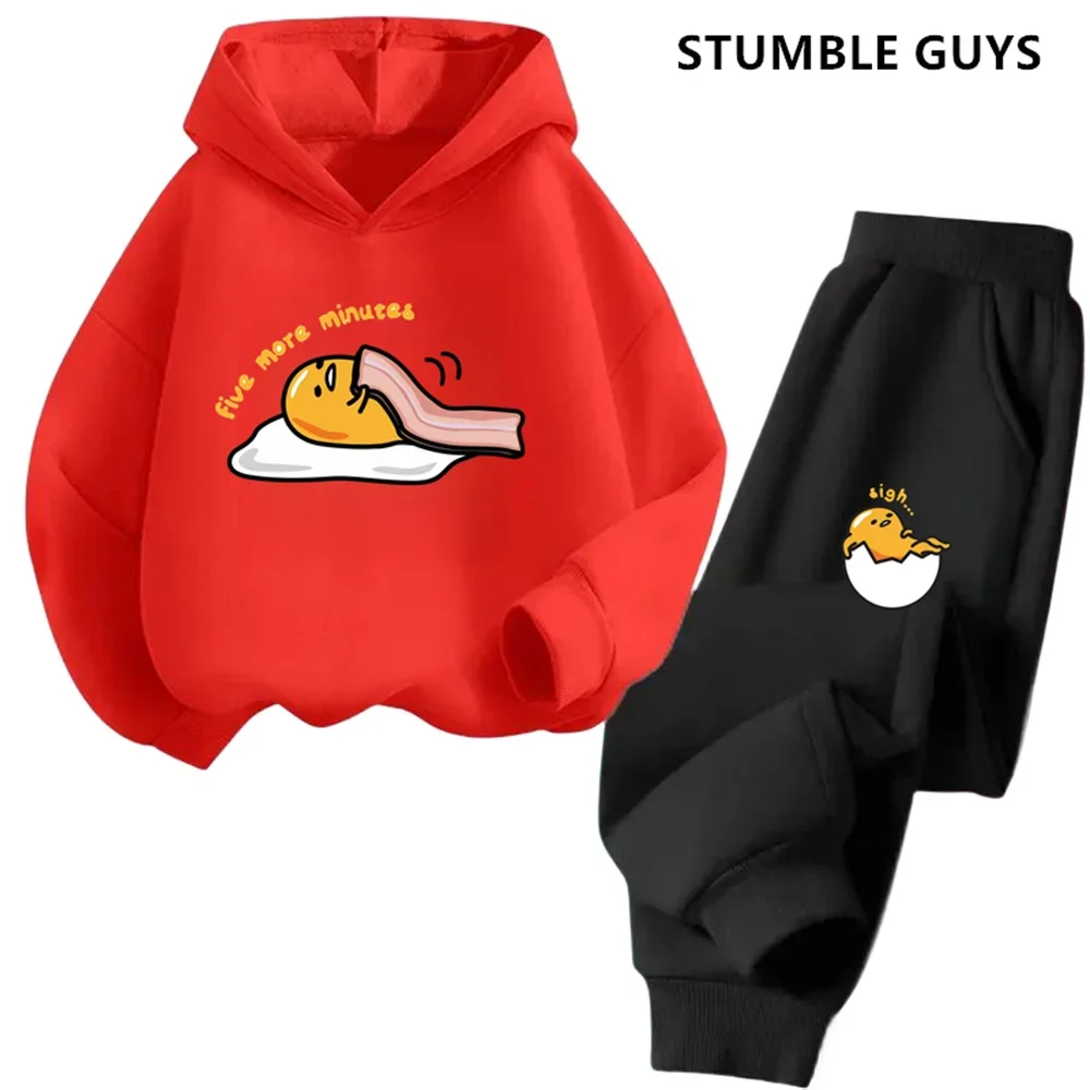 كنزة بغطاء رأس للأطفال مع طباعة كرتونية للأولاد والبنات ، كنزة رياضية جميلة ، بلوزة بأكمام طويلة ، طقم ركض غير رسمي ، ملابس سانريو ، 2P