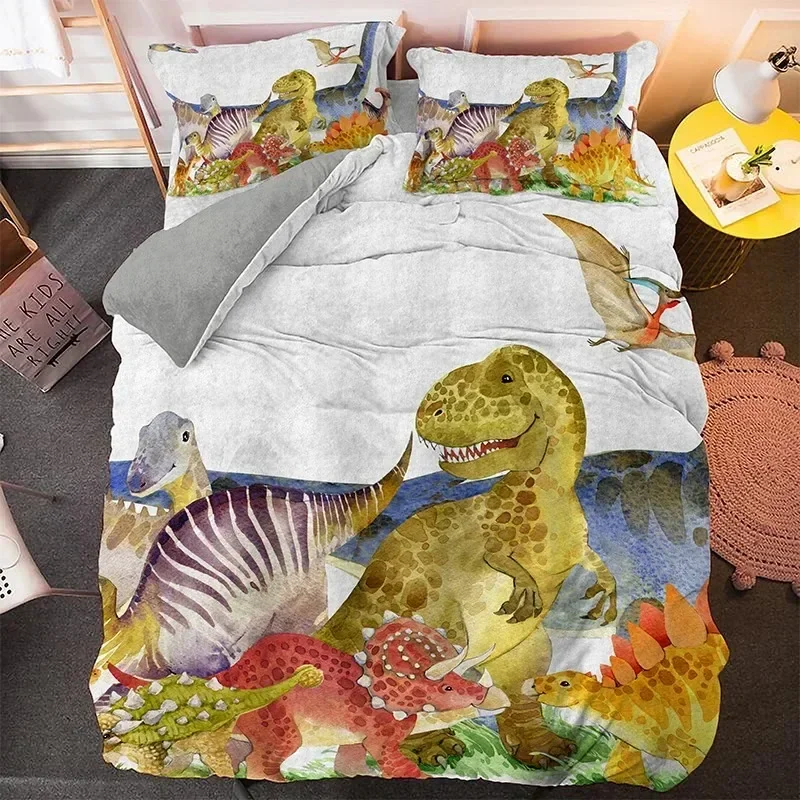 

3D Print Cartoon Dinosaur Bedding Set Boys Girls Twin Queen Size Duvet Cover Pillowcase Kids Adult Fashion Home Textileextile
