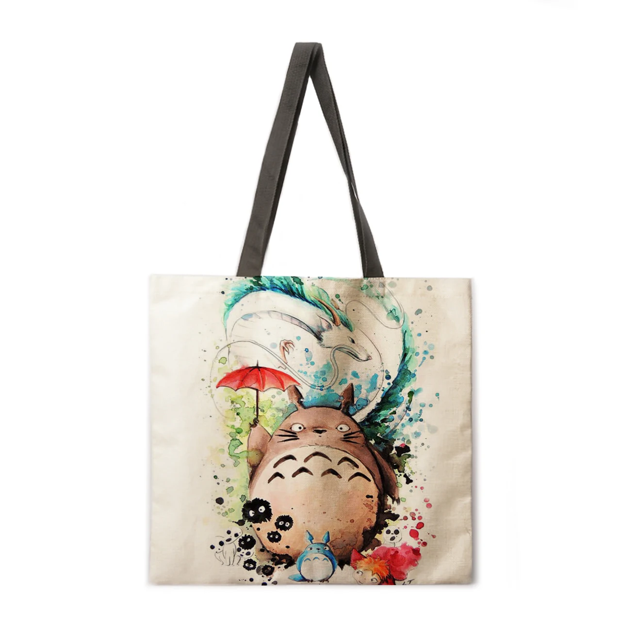 

Cartoon anime linen handbag lightweight shoulder bag large capacity eco-friendly shopping bag tote bag
