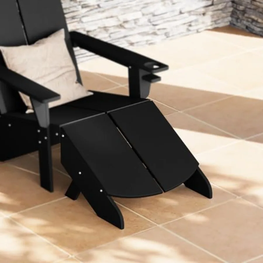 

Seaview HDPE Plastic Folding Patio Adirondack Ottoman for outdoor use, weather-resistant HDPE material, classic gray color, lig