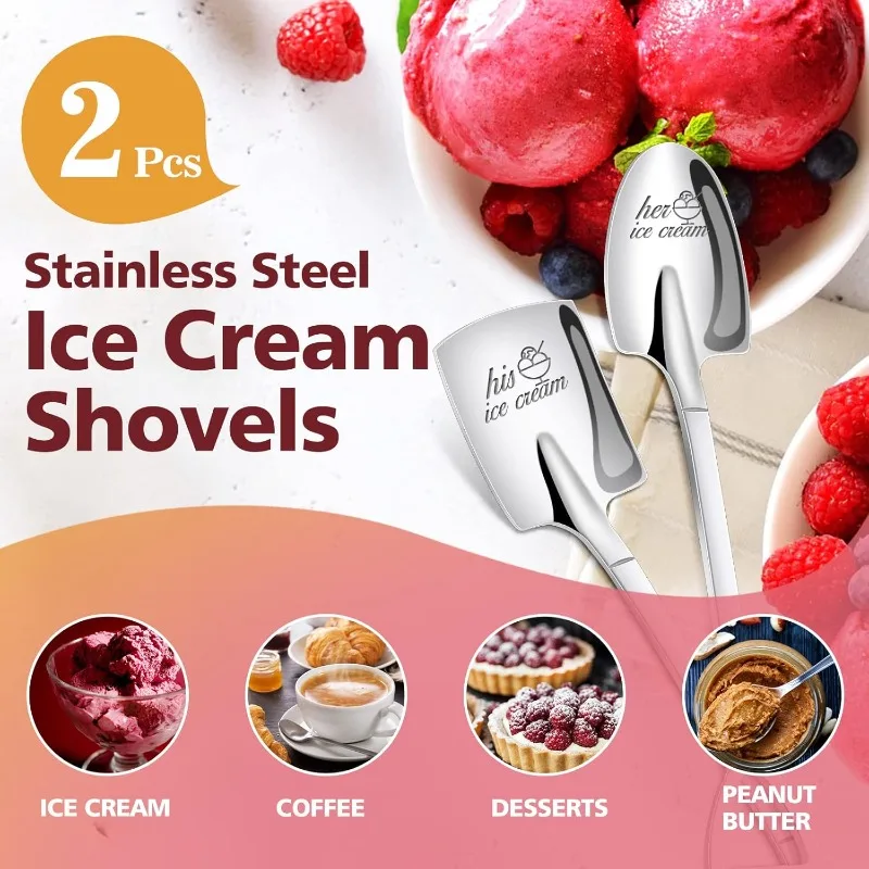 Gifts for Him Her, 2 Pcs His and Hers Ice Cream Spoons Boyfriend Girlfriend Couples Gift Ideas, Birthday Valentines Gifts