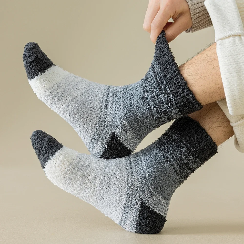 5 Pairs Thermal Winter Socks Men Cozy Fluffy Warm Socks Coral Fleece Thick Sleeping Floor Socks Boys