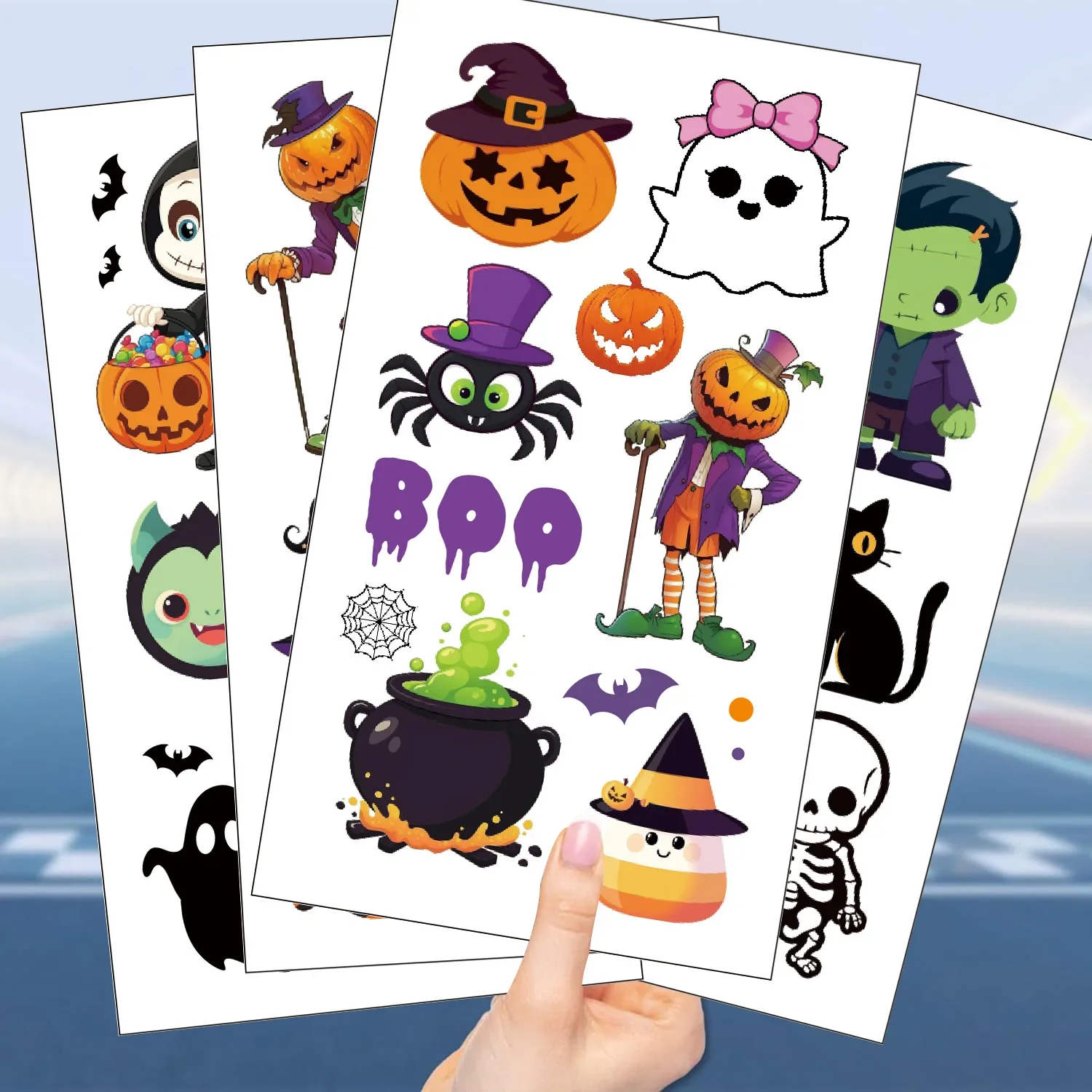 10 Sheets Halloween Pumpkins Tattoo Sticker Temporary Fake Tattoo Arm Hands Body Waterdichte Tatouages Christmas Kids Toy Gift