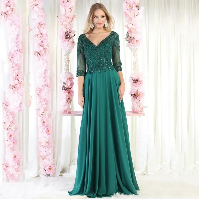 Elegant Mother of the Bride Dresses Half Sleeves Groom Evening Gowns Chiffon Appliques formal occasion dresses