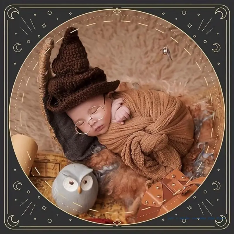 67JC Baby fotografie outfit tovenaarskostuum hoed accessoires set poseren rekwisieten baby heks kostuum pasgeboren kleding