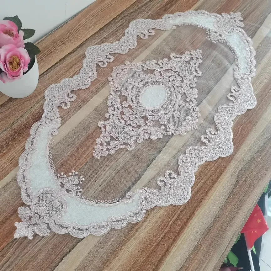 

Europe pink lace flower embroidery Table flag Runner cloth cover tablecloth Christmas Wedding Table decoration and accessories