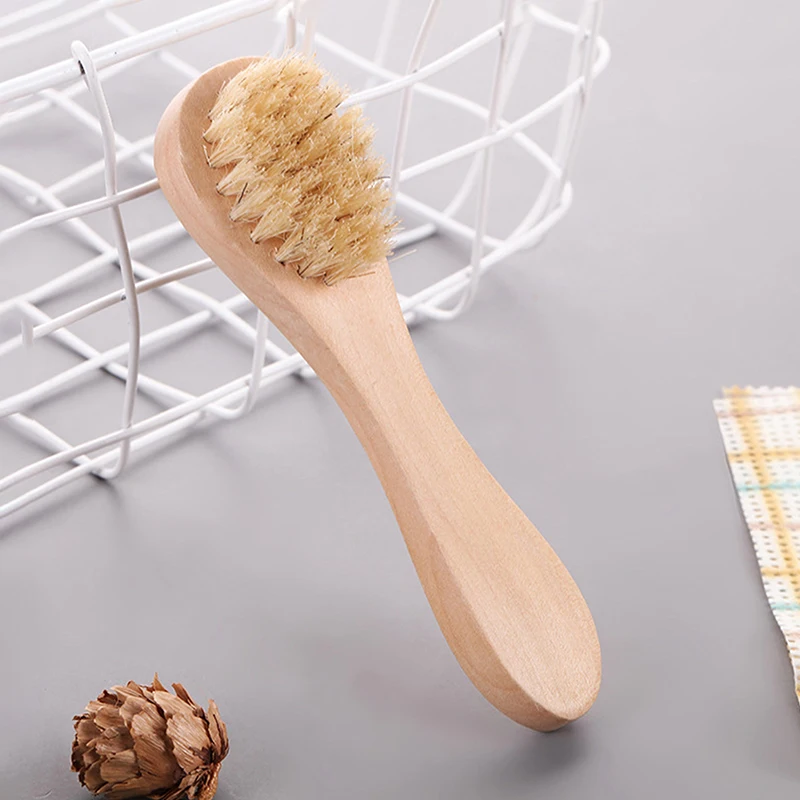 فرشاة الجلد فرشاة الوجه الخشبية مقبض خشبي فرشاة الوجه مقبض خشبي فرشاة الوجه التقشير التطهير فرشاة الجلد أداة فرشاة الوجه