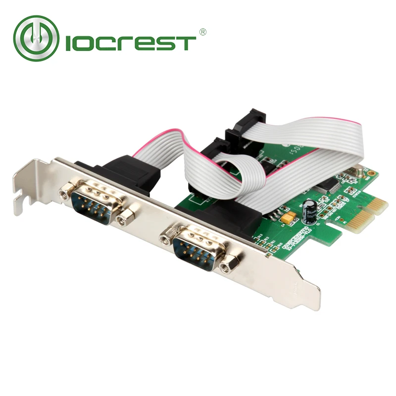 IOCREST PCI Express 2 Ports Serial RS232 Com db9 Controller Card PCI-e 1.0 x 1 WCH382 Chip with Low Profile Bracket