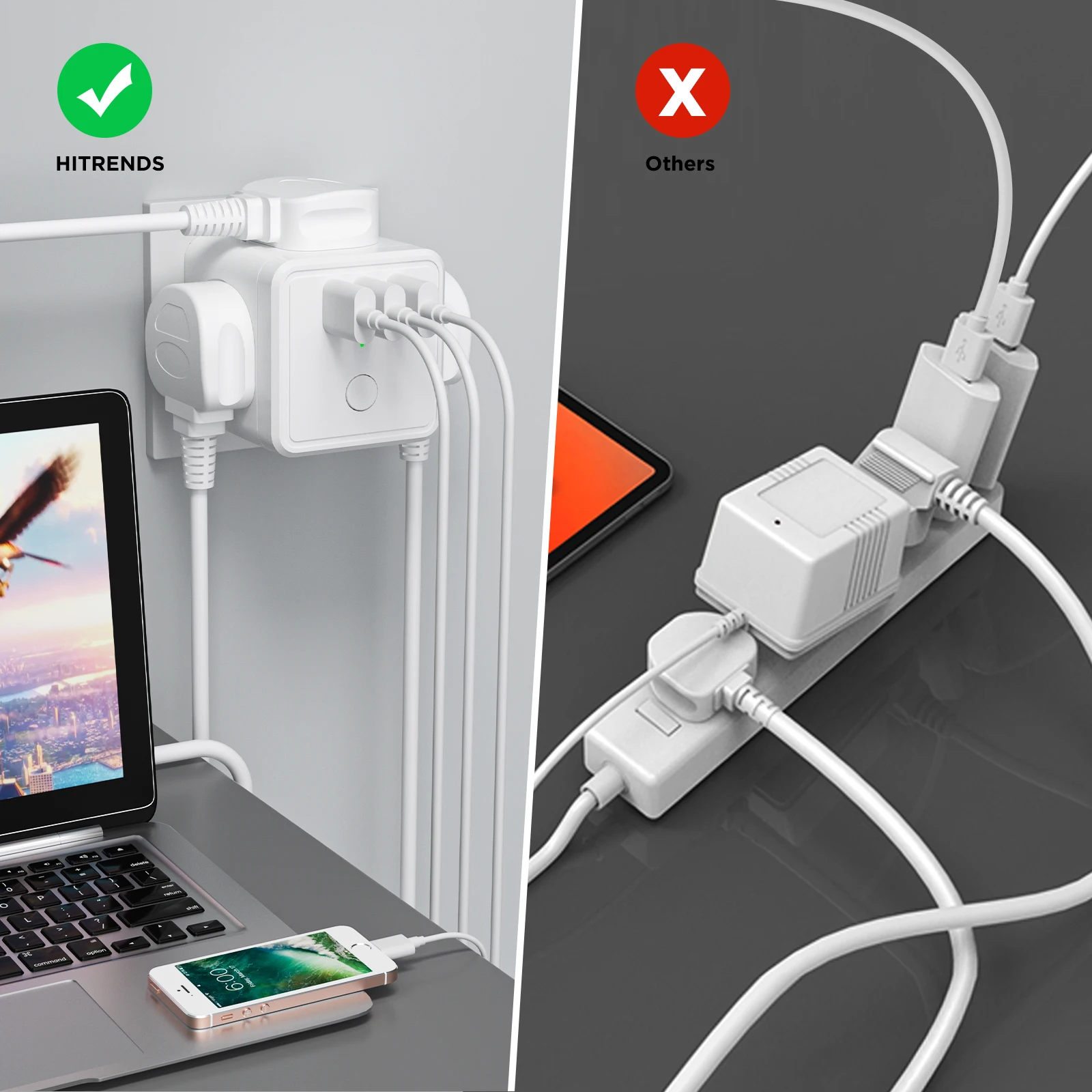 UK Plug Power Strip Cube z 3 gniazdami AC 3 gniazda elektryczne USB Adapter ścienny z wieloma wtyczkami z przełącznikiem biały do podróży w domu