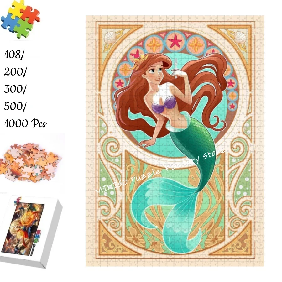 

The Little Mermaid Ariel Wooden Puzzles Cardboard 108/200/300/500/1000 Pieces Puzzles for Adults Kids Gifts Toys Family Games