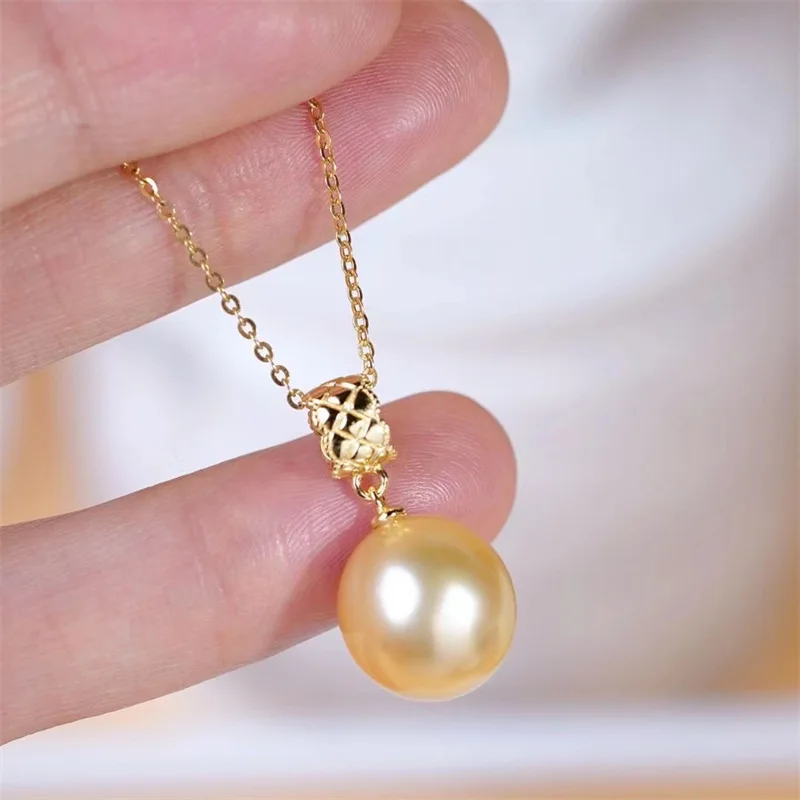 

AAAA 8-12mm South Sea Pearls Pendants 18K Classic Golden Pearl pendants Christmas present 080344