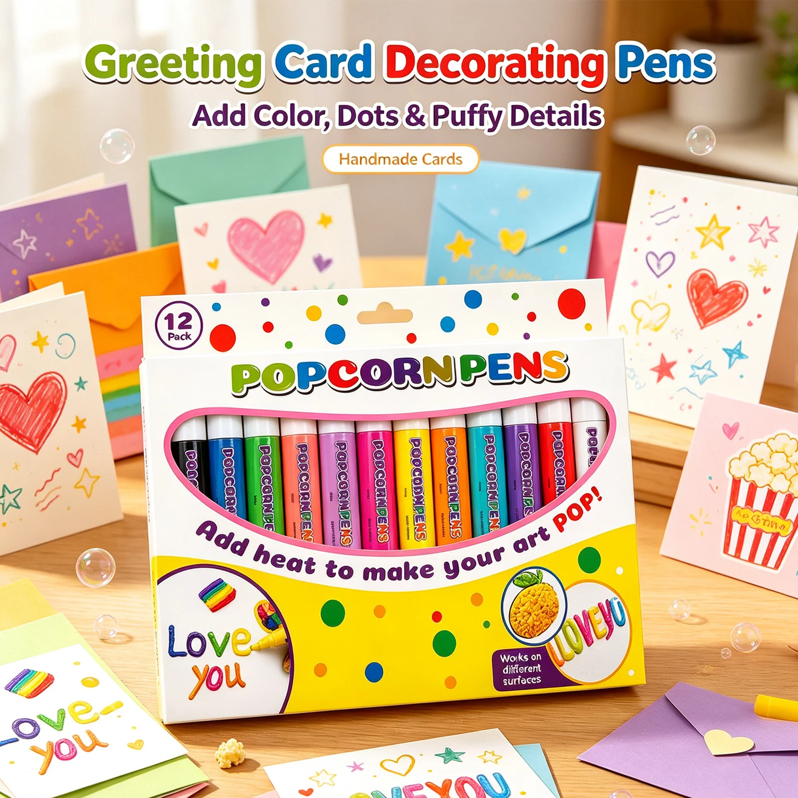 Magic Popcorn Pen Set DIY Artwork Drawing Art Effect Bubble Popcorn Drawing Pen 3D Puffy Embellish Decorate Graffiti Stationery