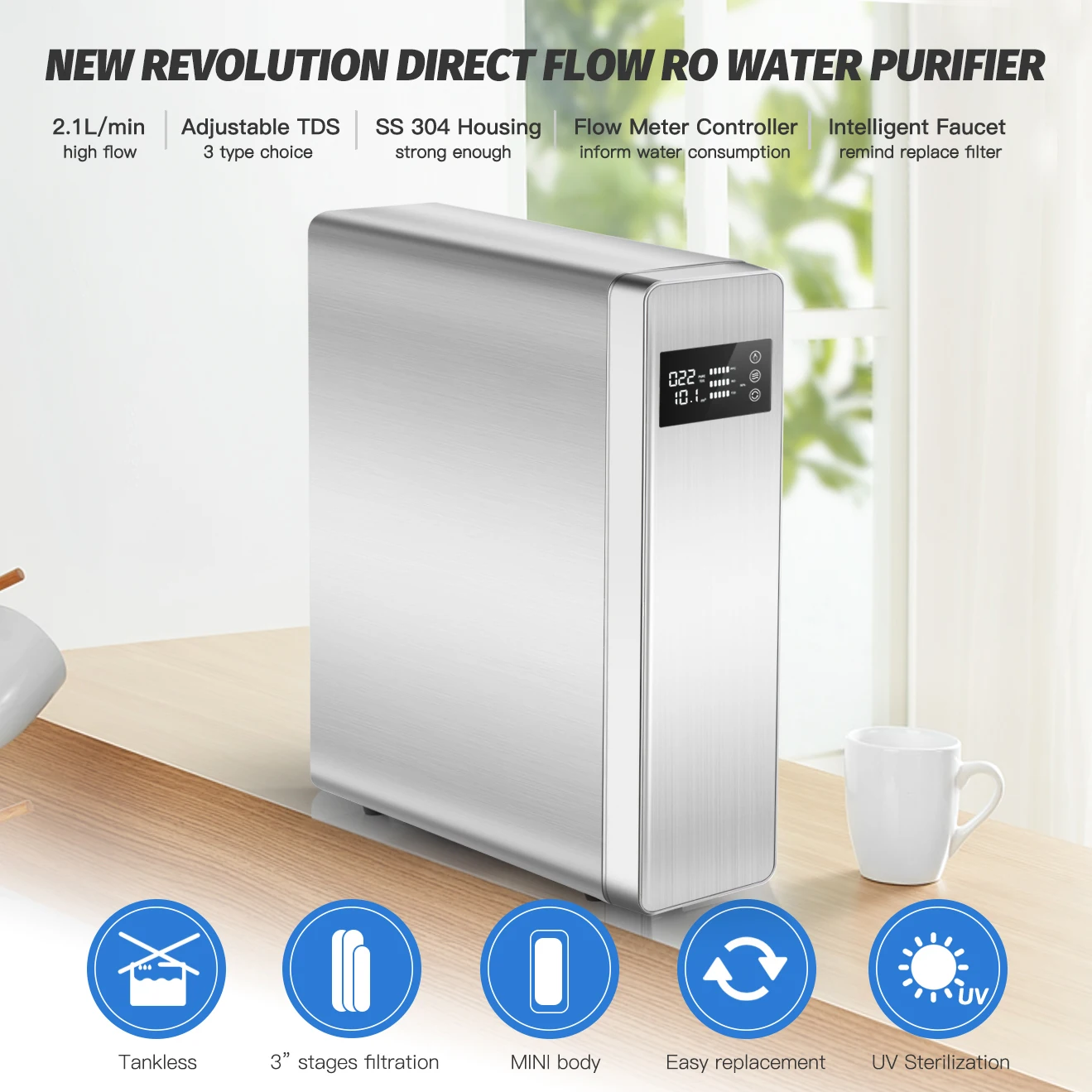 Hot Selling Super Slim 11.2cm SS304 800G Direct Flow Reverse Osmosis Water Purifier