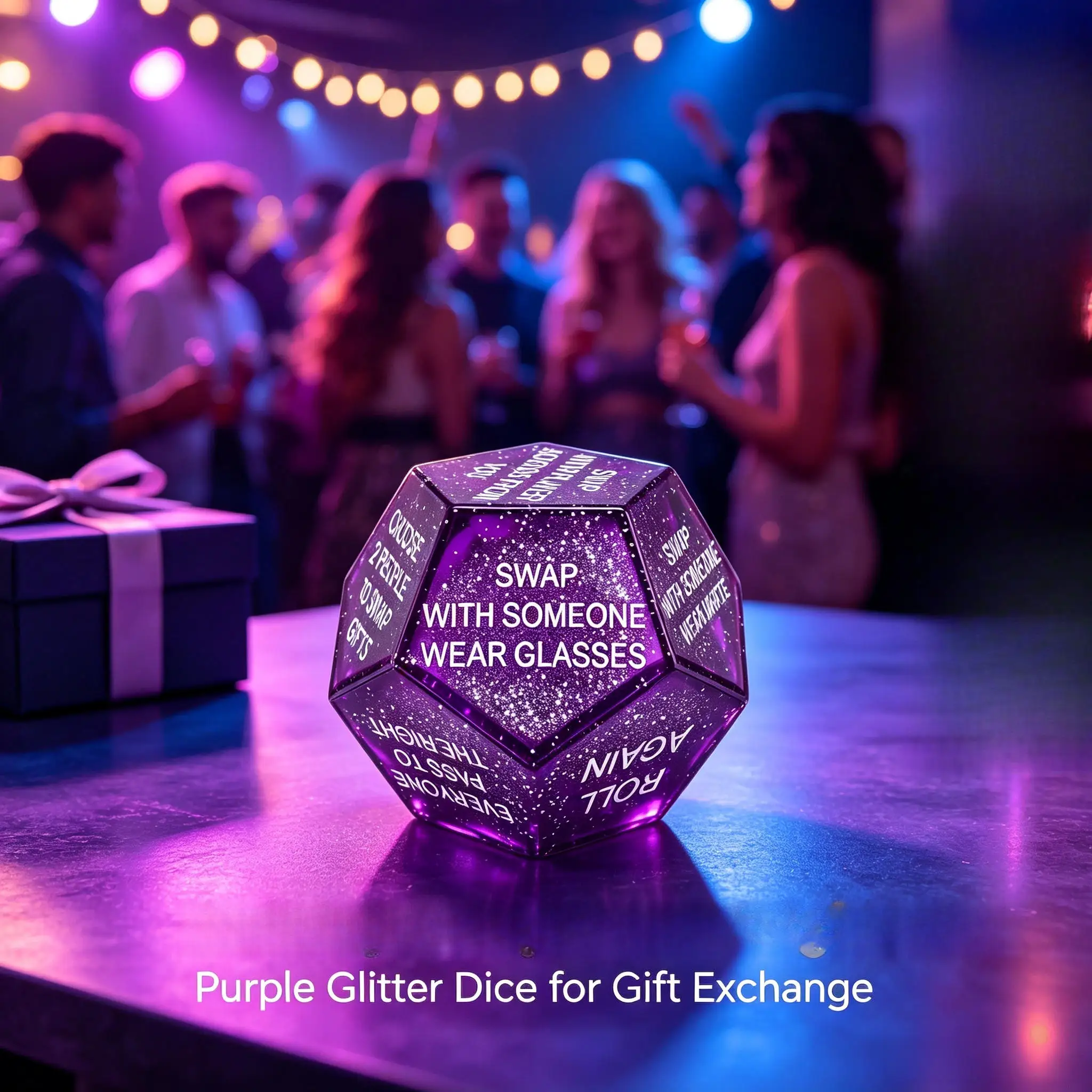Purple Sparkly Santa Gift Exchange Dice Snowflake 12-Sided Christmas Dice Stocking Stuffer Holiday Party Game