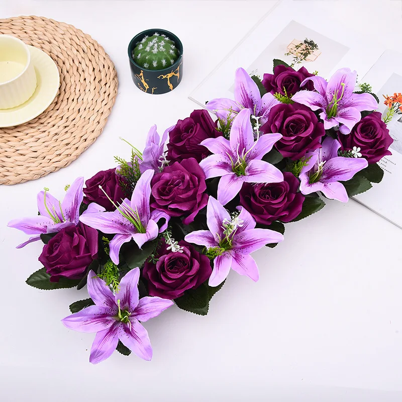 Künstliche Blumenreihe, luxuriöse weiße rote Rose für Hochzeit, Tischdekoration, Blumen, Hintergrund, Wandbögen, Dekor, Party, Bühne, Blumen – Detail 10
