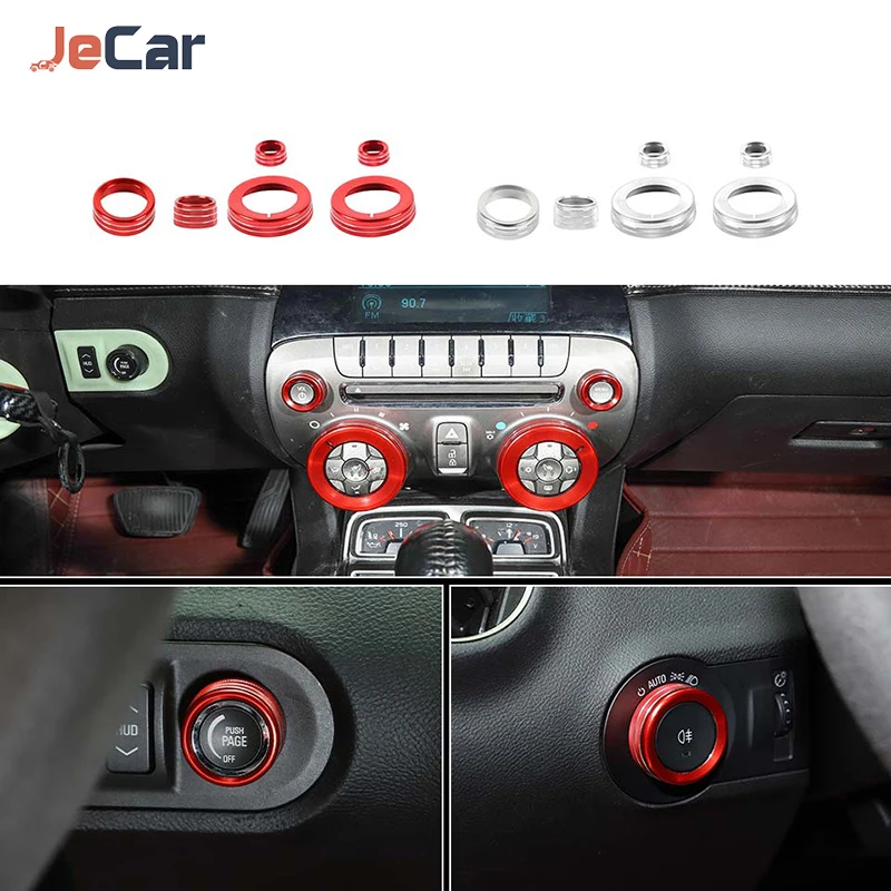 JeCar Metal Car Headlight Central Control Switch Decoration Ring Knob Trim Cover For Chevy Camaro 2010-2015 Interior Accessories