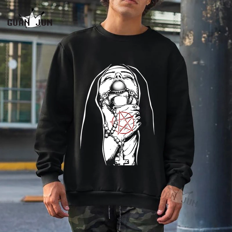 Nun Satan Horror Print Hoodies Men Graphic Streetwear Harajuku Unisex Hip Hop Sweatshirts Male Ropa De Hombre 2021 De Marca