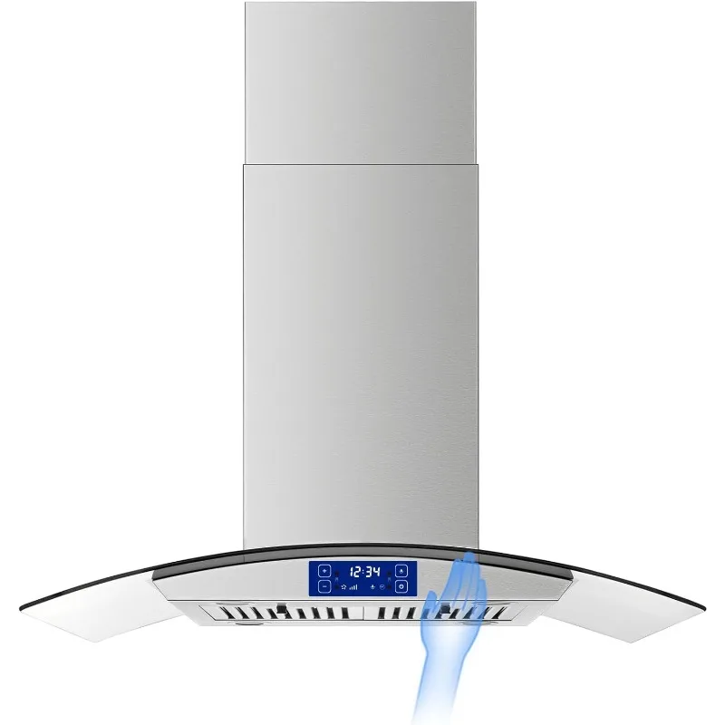 36 Inch Island Range Hood 700CFM Gesture & Touch Control Ceiling Mount Stainless Steel Ducted/Ductless Convertible