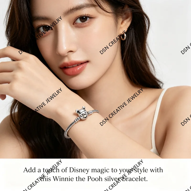 DSN Jewelry Winnie Bear Clasp Charm Bracelet S925 Sterling Silver Snake Chain For Women Designer Jewelry Luxury Gift view 3