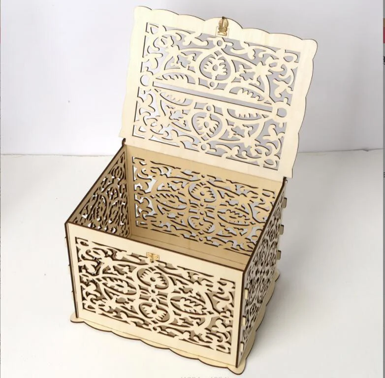 Scatola per biglietti di nozze fai-da-te Porta carte in legno rustico Porta carte Decorazione per festa di nozze Scatola per carte in legno Scatola per carte regalo