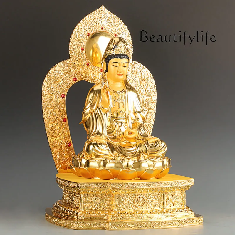 Vajra Seat gold pure copper Guanyin Buddha statue is dedicated to household Guanyin statue Bodhisattva ornament