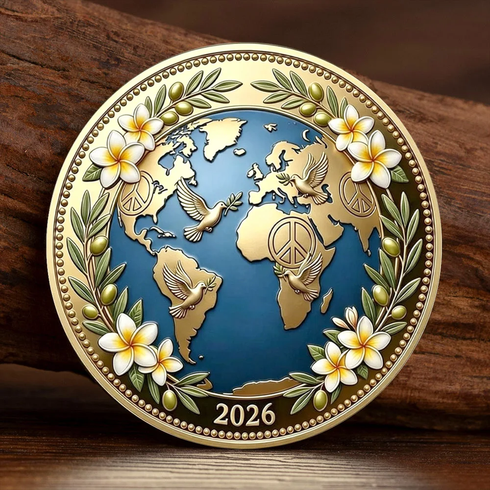 2D Printed World Peace Is More Important Than Anything Else Gold Plated Souvenir Coin Journey of Peace Mission Collection Coin