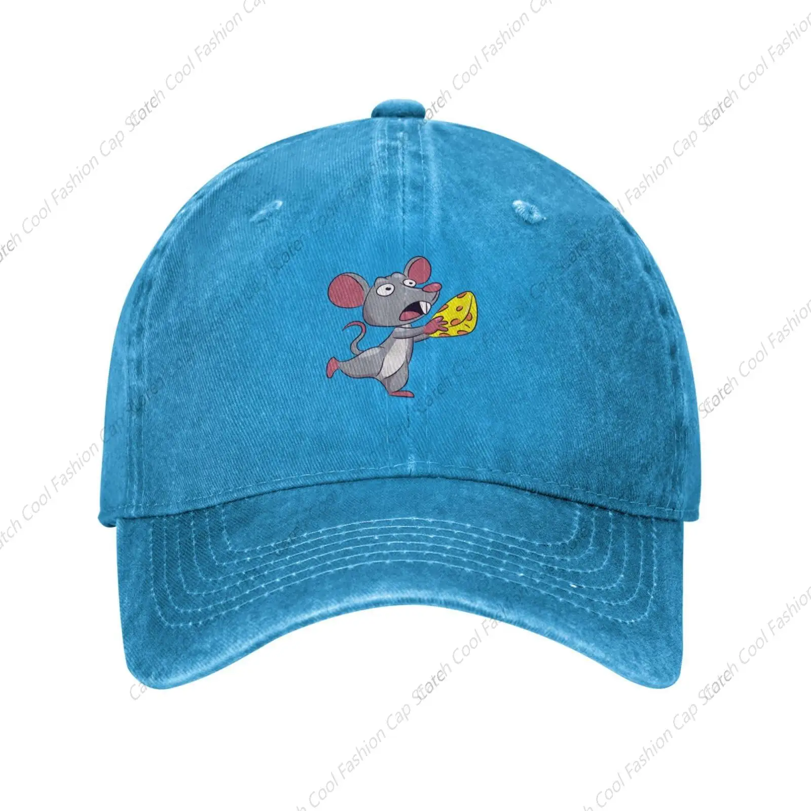 Cute Mouse Holding Cheese Baseball Cap for Men Women Vintage Trucker Denim Hat Washed Cotton Fashion Unisex Adjustable Sports