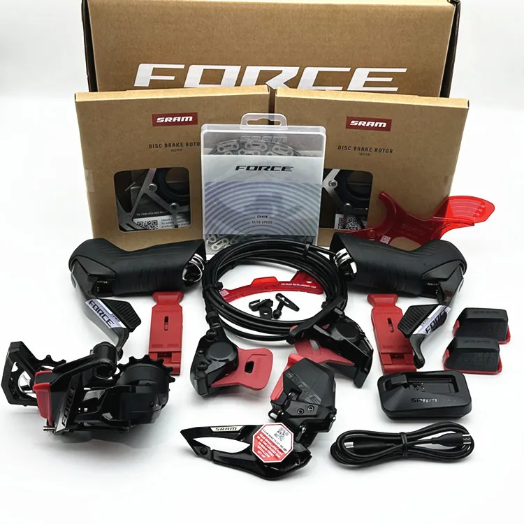 Grupo SRAM Force AXS 2026 incluye desviador trasero, desviador delantero, controles de freno de cambio, cadena, pinzas de freno de disco y rotores