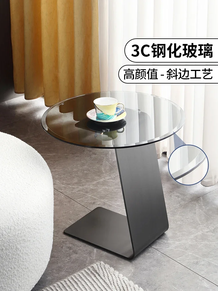 Stainless Steel Edge Table, Living Room Sofa Glass,Corner Table ，Modern Movable, Artistic Sense,