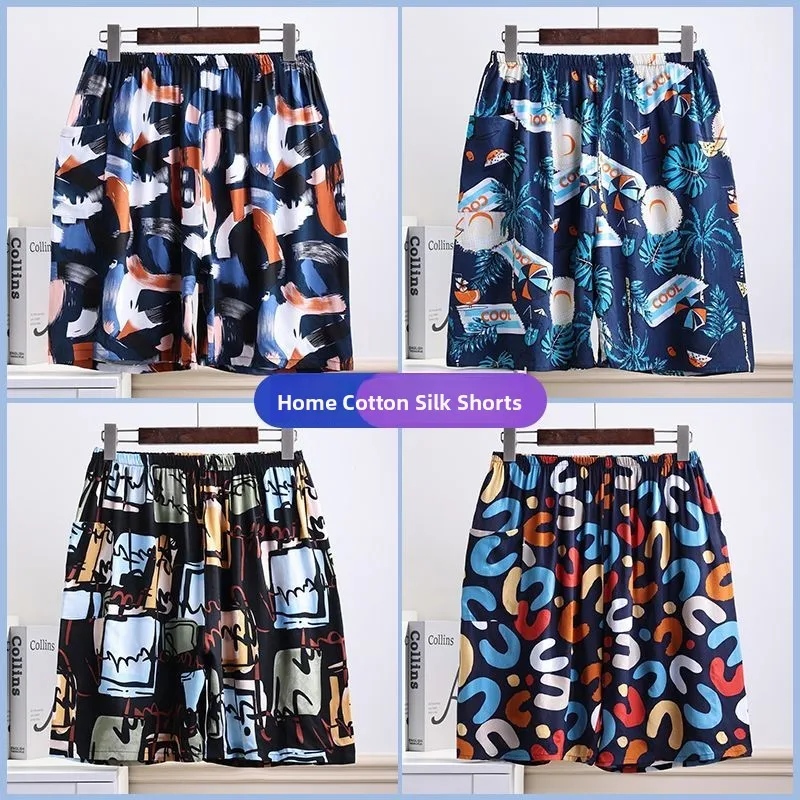 

Летние тонкие хлопковые шелковые мужские шорты, пляжные брюки, ультратонкие домашние шорты больших размеров, модные повседневные брюки прямого кроя