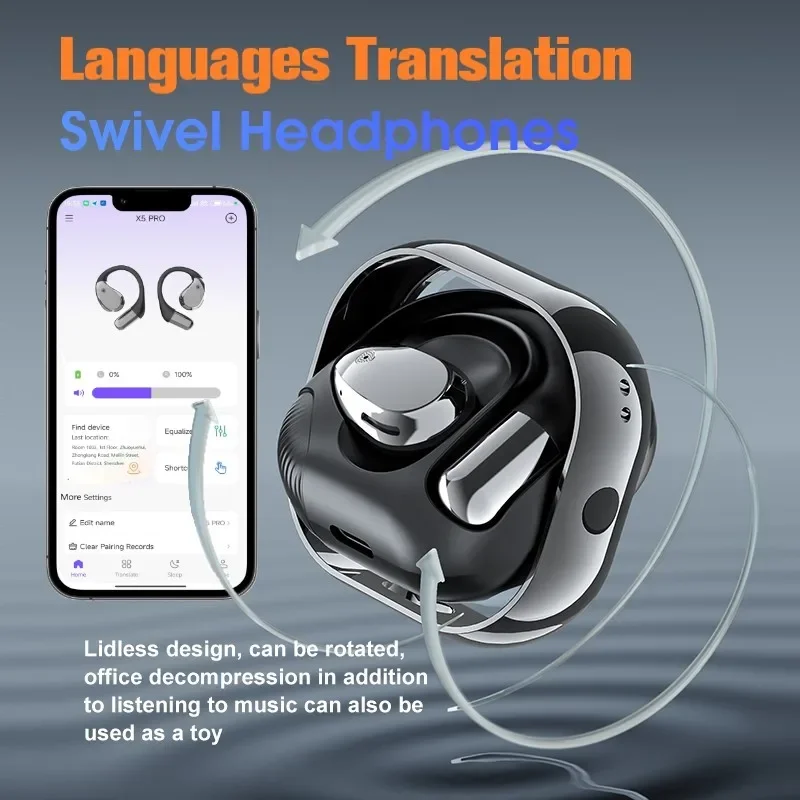 Chengtuo الذكية Ai الترجمة سماعة عجلات الموضة الدورية شحن تصميم المترجم OWS سماعات أذن يمكن ارتداؤها مفتوحة الأذن
