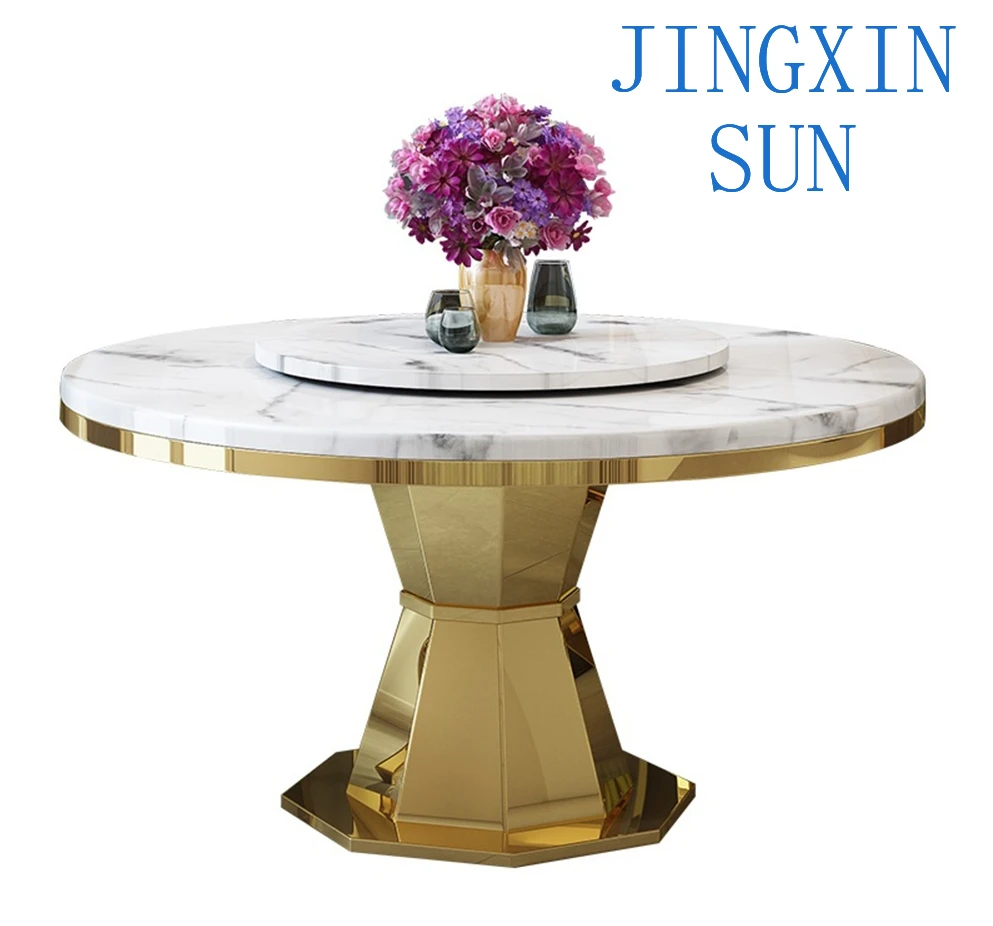 Stainless Steel Dining Room Set Home Furniture Modern Roundle Marble Dining Table and 4 Chairs for Kitchen Dinner Set
