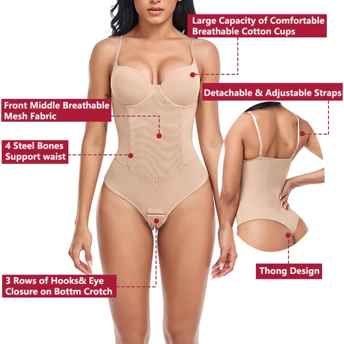 Imagen 2 del producto Tangas Body Shapewear mujeres prenda modeladora de cuerpo completo entrenador de cintura huesos de acero Control de barriga ropa interior vientre plano corsé debajo del busto