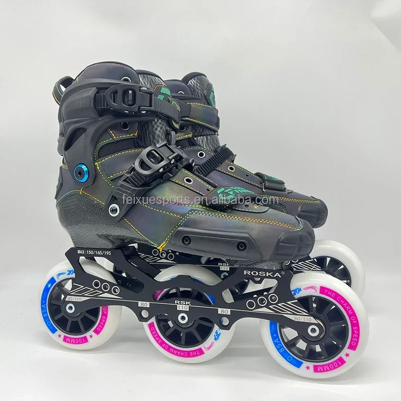 Wholesale Carbon Fiber Roller Inline Skate Shoes With Reflect Light 3 wheels 4 wheels 90mm 100mm 110mm