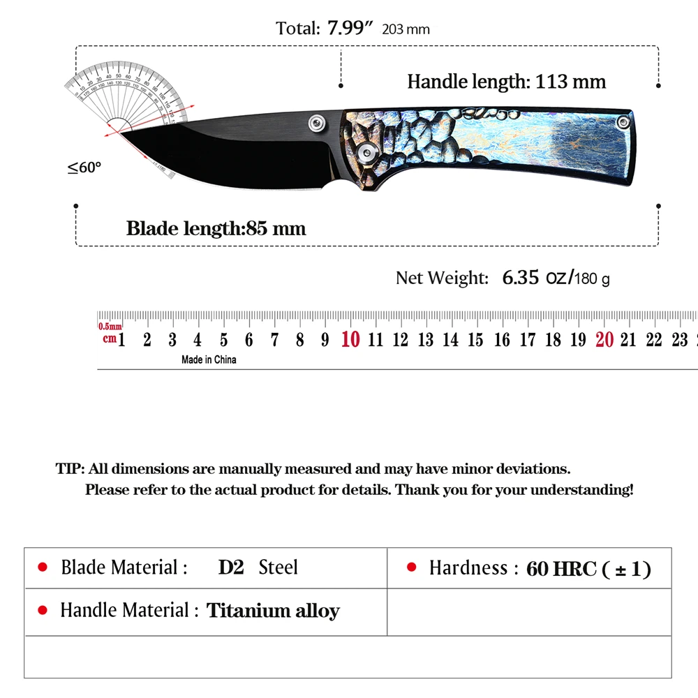 CHAV# Frigate High-Quality Ball Bearing Folding Knife D2 Steel Blade Titanium Alloy Hunting Fishing EDC Tools