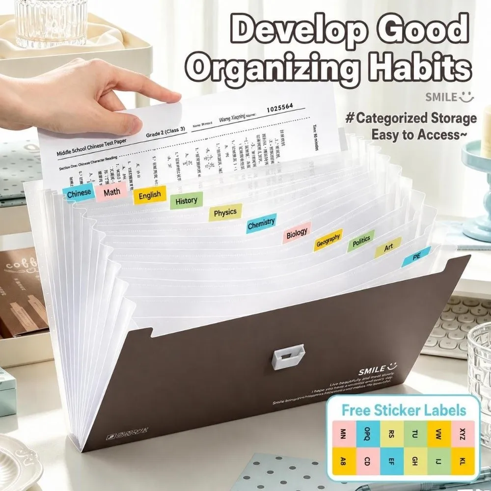 13-Layer Expanding File Folder Polka Dot Pattern Large capacity A4 Document Organizer Snap Closure Paper Storage Bag Students