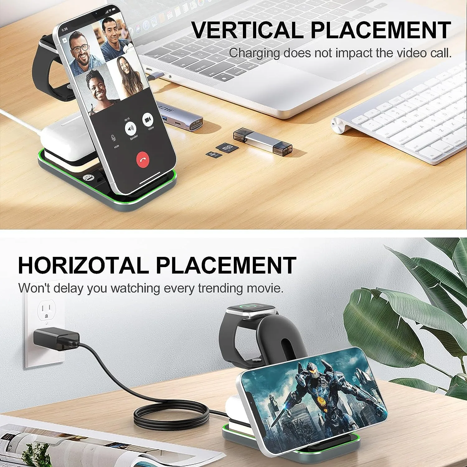 3 in 1 Wireless Charging Station for iPhone 14 13 12 11 X 8 15W Fast Charger Stand for iWatch Ultra 8 7 6 5 4 3 AirPods Pro 3 2