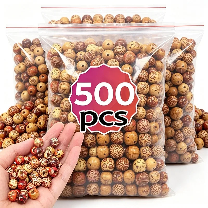 100-500pcs Dreadlocks Painted Wooden Beads Spacer Round Big Hole Beads for Jewelry Making Fit Charm Bracelet Hair DIY Findings