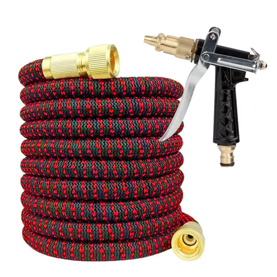 

Красно-черный расширяемый садовый шланг с металлическим пистолетом для мойки высокого давления и латунными соединителями