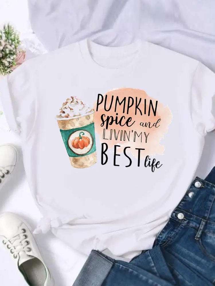 Pumpkin Spice Season Halloween Thanksgiving Festival Women Female Fall Autumn Clothing Short Sleeve T-shirts Top Graphic T Tees